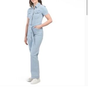 Avec Les Filles denim blue wide leg belted jumpsuit